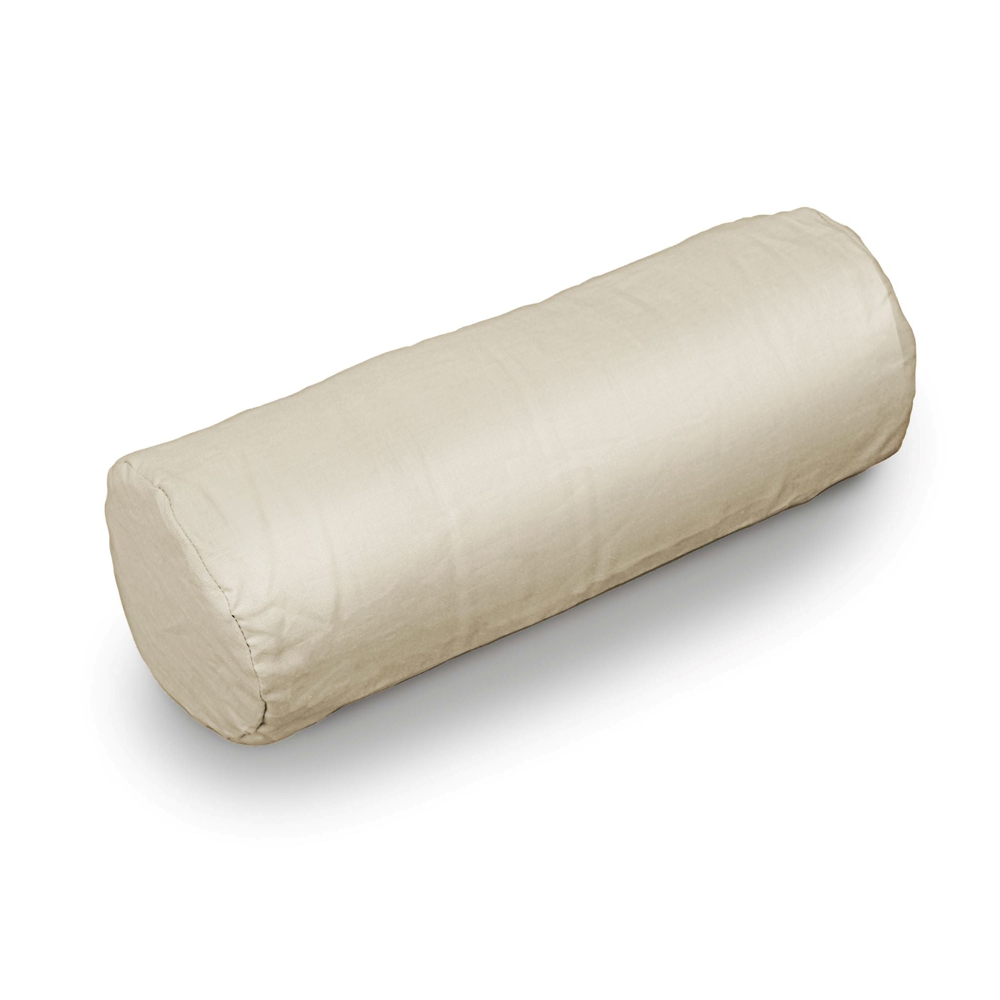 Beige cylindrical pillow on a white background