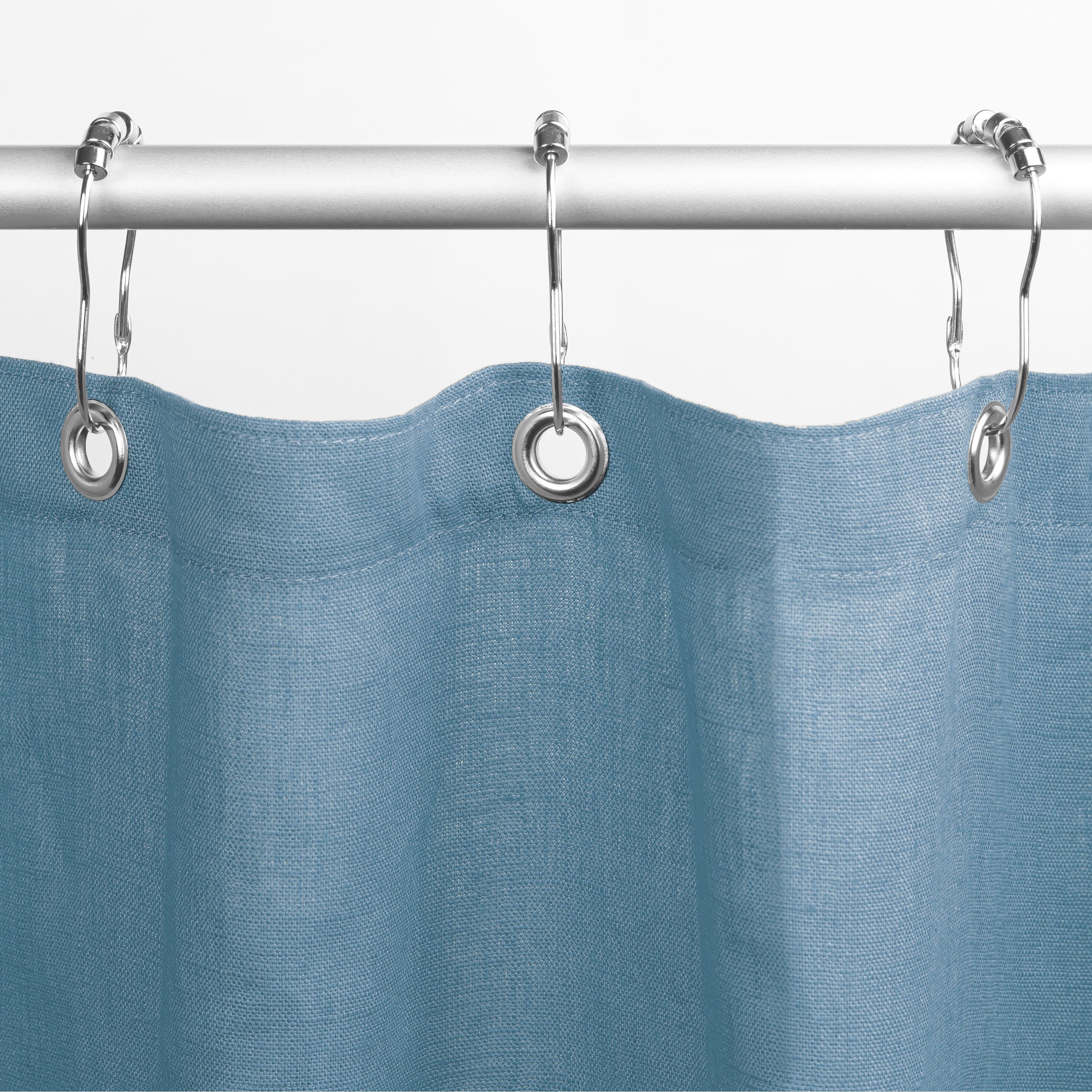 Bean Products natural linen shower curtain in sky blue for bath, tub and stall sizes