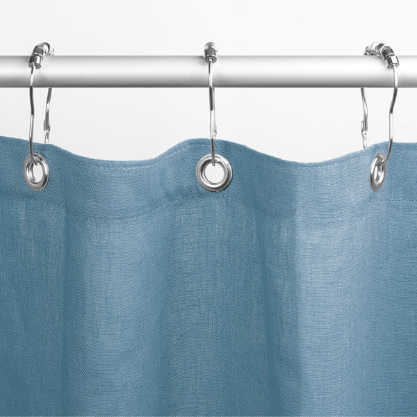 Bean Products natural linen shower curtain in sky blue for bath, tub and stall sizes