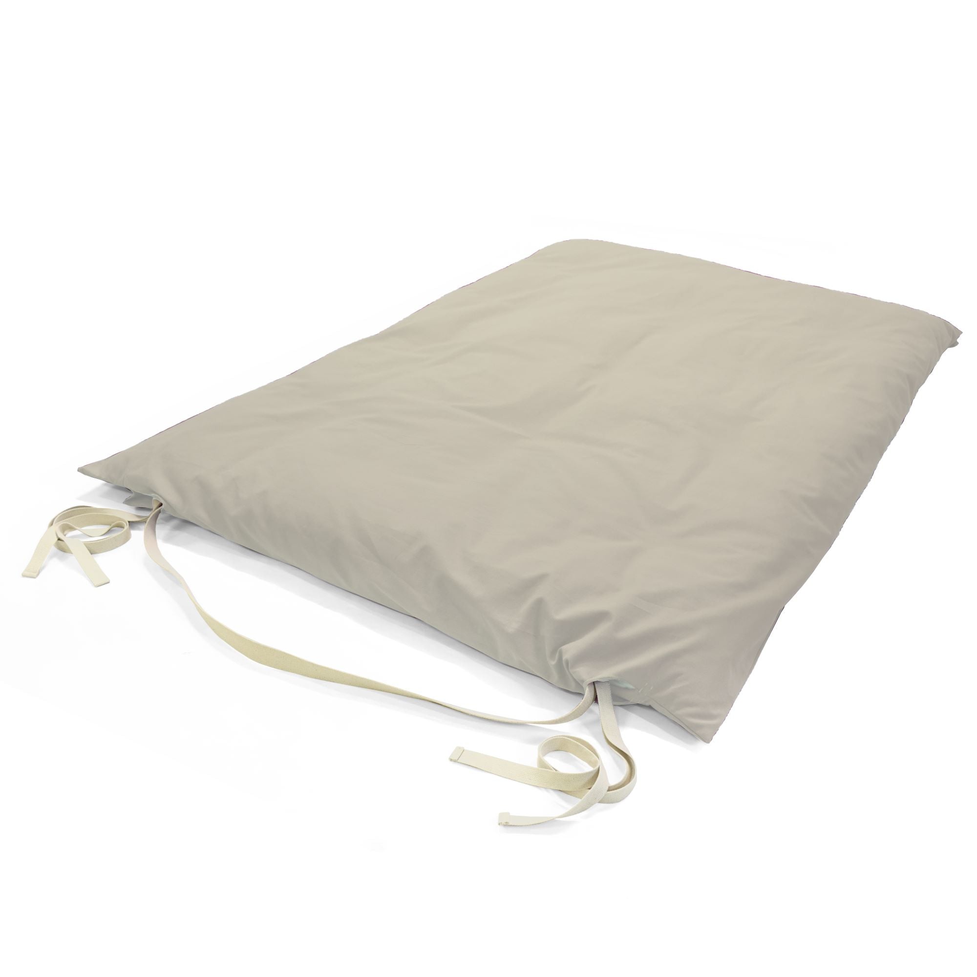 Beige pillow with drawstring on a white background