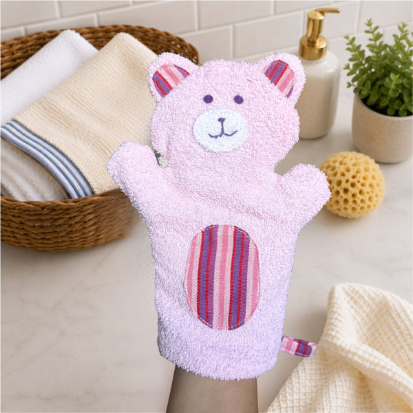Bear Puppet Washcloth – Fair Trade Cotton Terry Cloth Bath Mitt for Babies