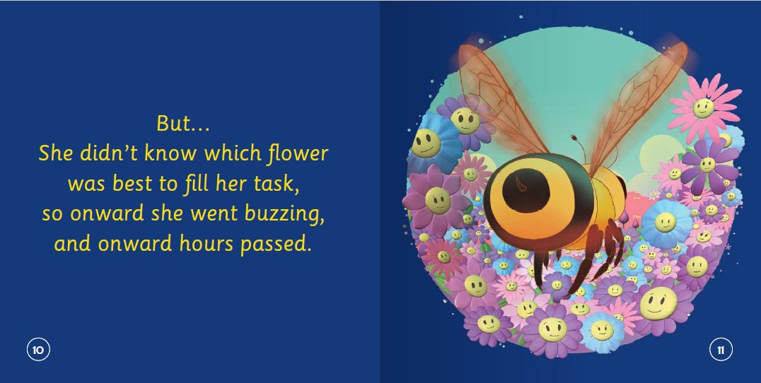 Additional interior pages from The Bee Who Could Not Choose Her Flower featuring discussion questions and activity prompts for children and parents