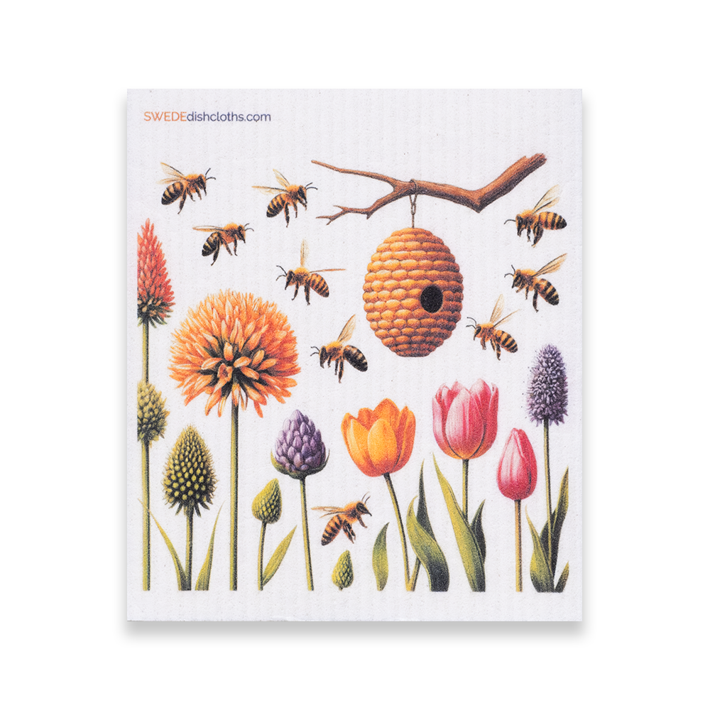 Swedish dishcloth with natural beehive and bees design — eco-friendly paper towel replacement