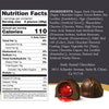 Nutrition facts label and ingredients list for Andy Anand Chocolates with two chocolates in the foreground.