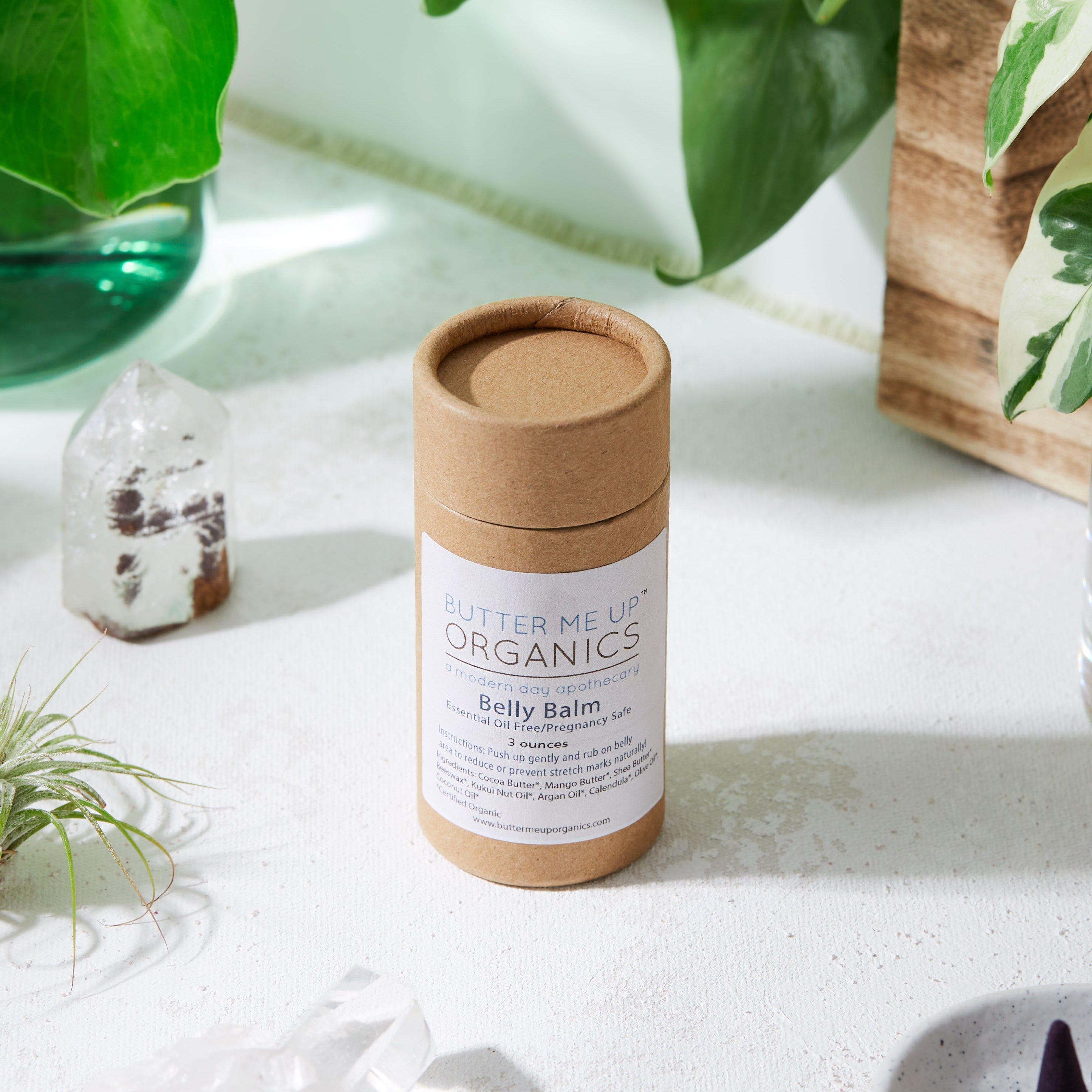 Organic pregnancy belly balm with certified organic cocoa butter, shea butter and argan oil