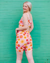 Side view of Thunderpants USA high rise Luna y Sol bike shorts on model