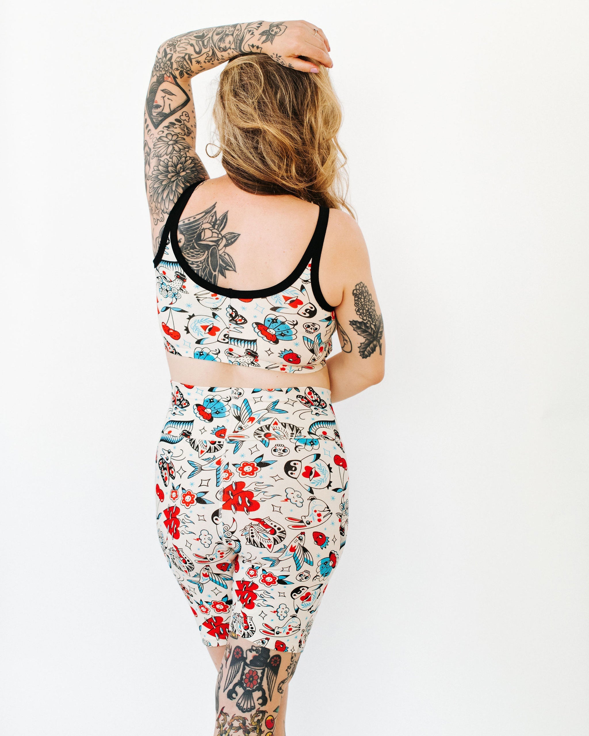 Side view of Inked Up High Rise Bike Shorts showing fit and waistband detail