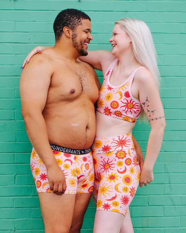 Thunderpants USA Luna y Sol bike shorts — 90s inspired celestial print, made in Oregon