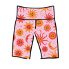 Thunderpants USA Luna y Sol high rise bike shorts with celestial sun and moon print, flat lay