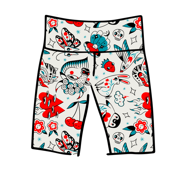 Thunderpants USA Inked Up High Rise Bike Shorts with original tattoo illustration print by Connie Gabbert