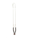 Long beaded necklace with a pendant on a white background