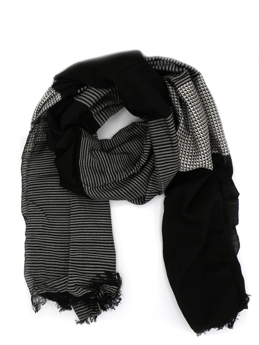 Black and white patterned block scarf, handwoven fair trade cotton by Fair Anita