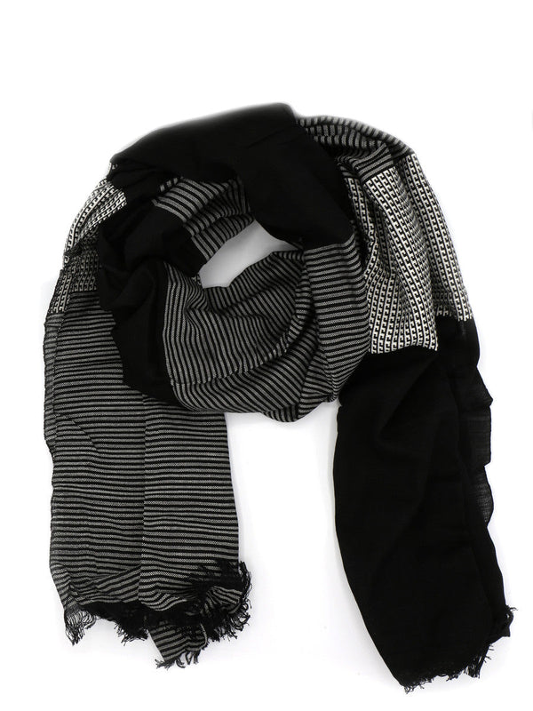 Black and white patterned block scarf, handwoven fair trade cotton by Fair Anita