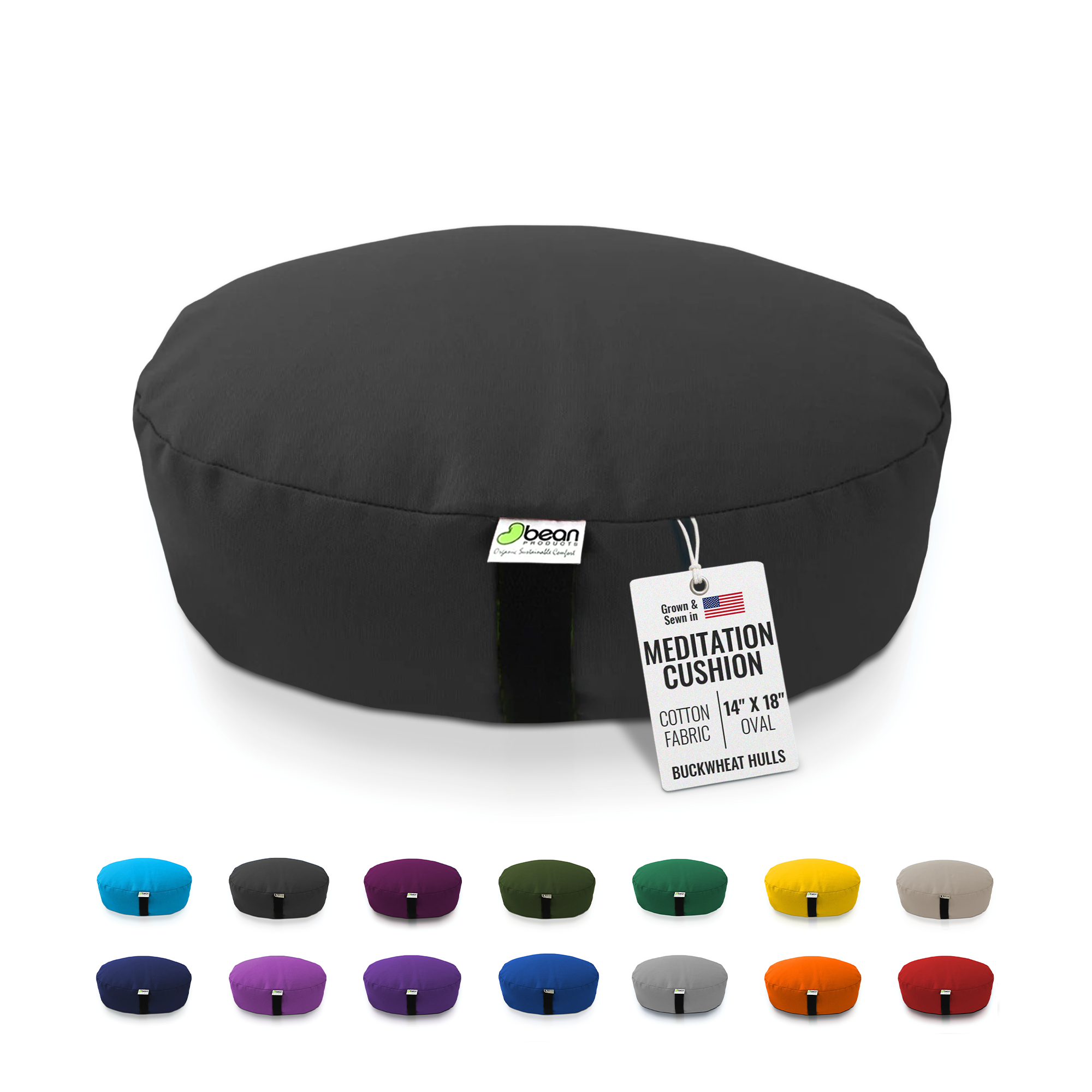 Zafu Meditation Cushion – Organic Buckwheat Hull Filling, Cotton, Made in USA
