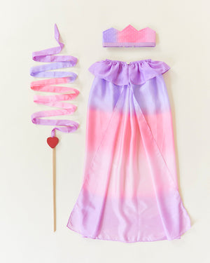 Sarah's Silks Blossom King and Queen Dress-Up Set with mulberry silk cape, blossom crown, and heart streamer for kids