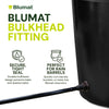 Blumat bulkhead fitting with text highlighting features on a white background