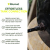 Blumat effortless tank connection system with text detailing its features.