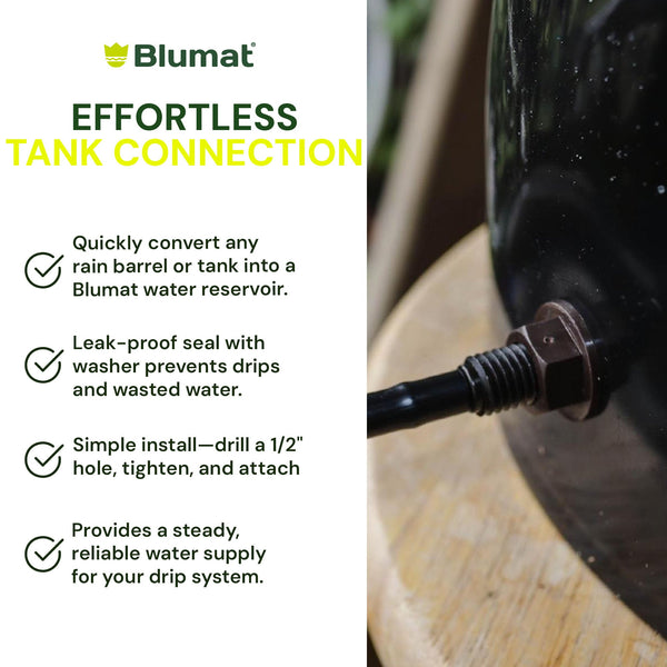 Blumat effortless tank connection system with text detailing its features.