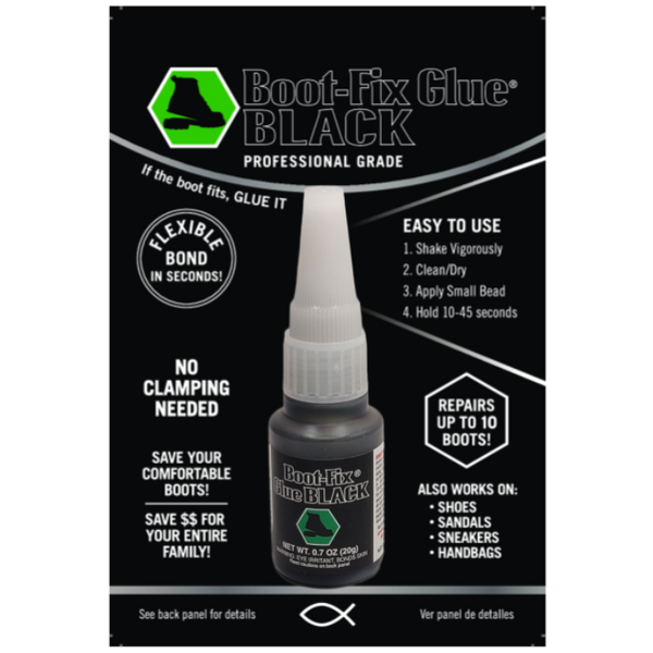 Boot-Fix Glue BLACK shoe repair adhesive bottle on a white background