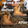 Graphic showing Shoe-Fix Glue BLACK used for repairing boots