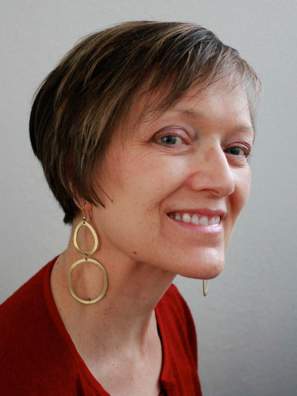 Fair Anita Bouldering Earrings in brass-plated recycled metal, front product view