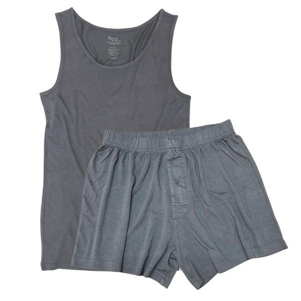 Men's Bamboo Underwear Set - Tank Top + Boxers in Charcoal Grey Color