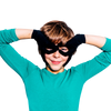 Boy wearing black Remedywear eczema gloves for kids showing snug second-skin fit on hands and wrists