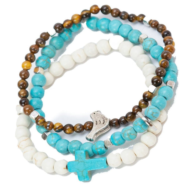 Set of Three Beaded Bracelets with Charm