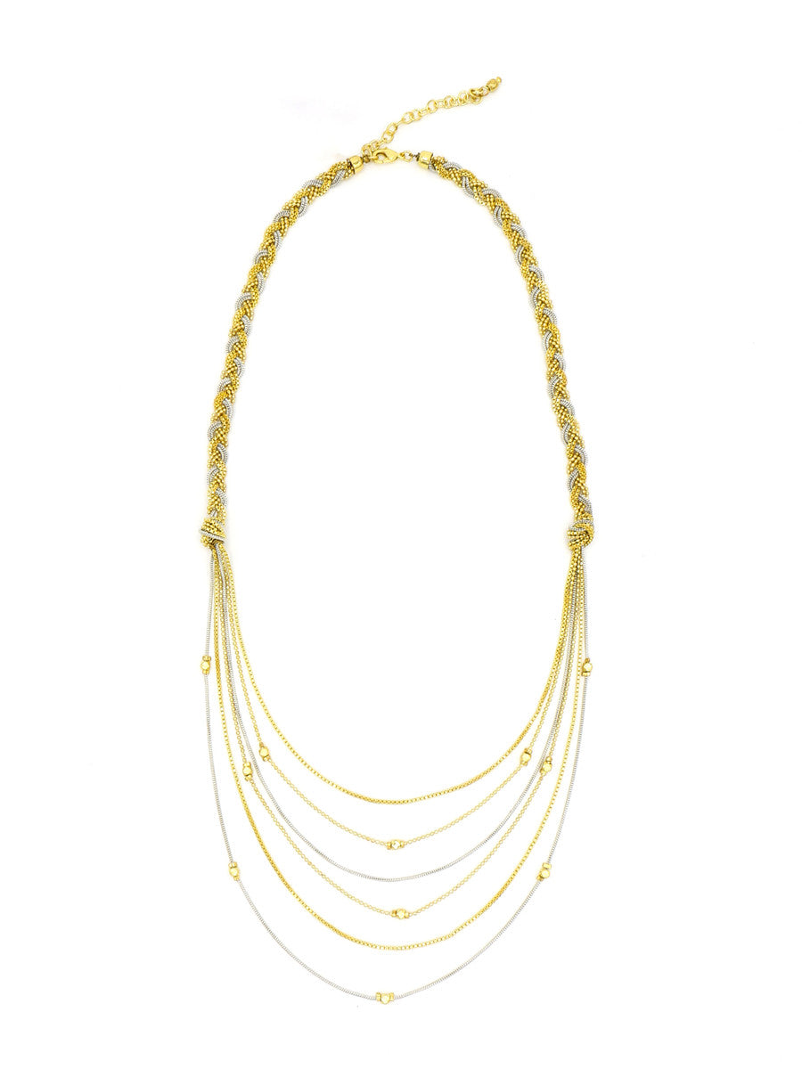 Fair Anita braided chain necklace in mixed metals — brass and silver tones