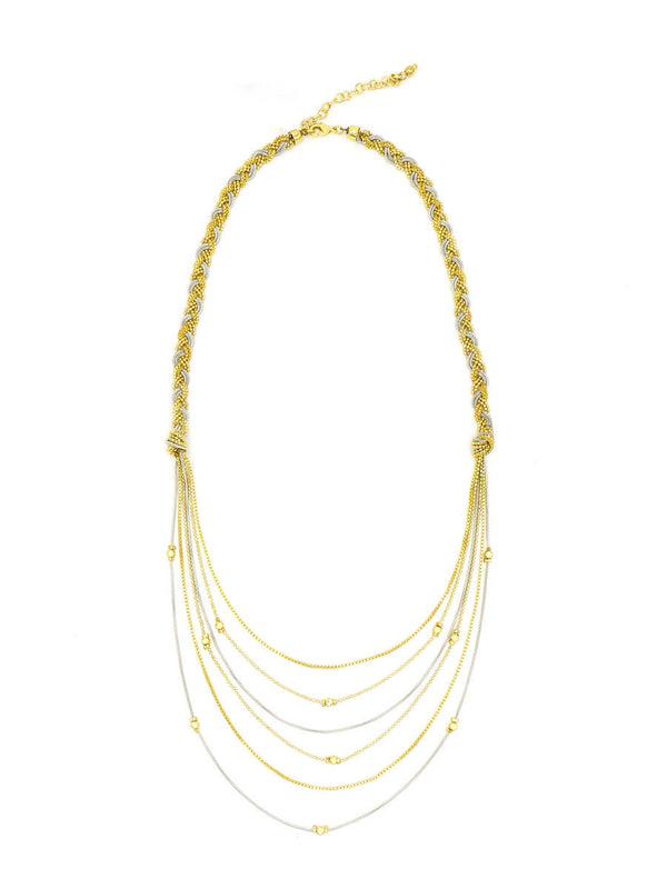 Fair Anita braided chain necklace in mixed metals — brass and silver tones