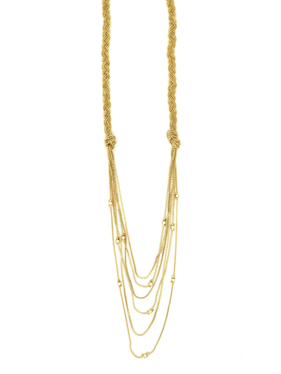 Fair Anita braided chain necklace in brass-plated recycled metal, flat lay detail