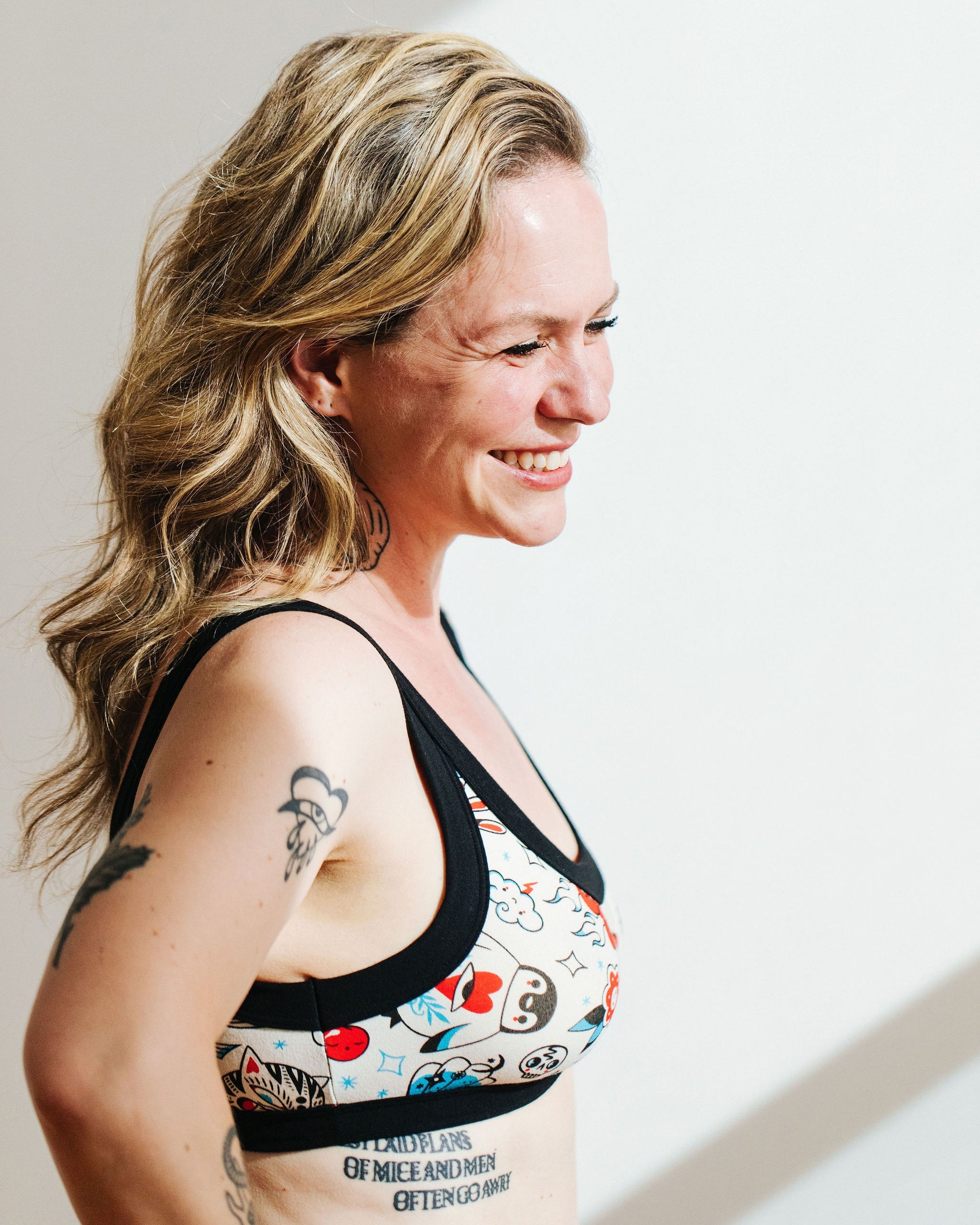Close-up of the Inked Up Bralette tattoo print design by local Oregon tattoo artist Connie Gabbert