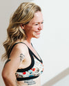 Close-up of the Inked Up Bralette tattoo print design by local Oregon tattoo artist Connie Gabbert