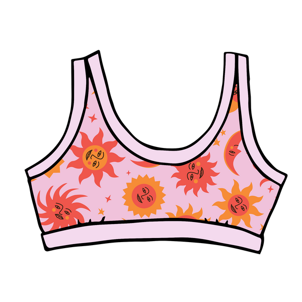 Luna y Sol Bralette with celestial sun and moon print by Thunderpants USA