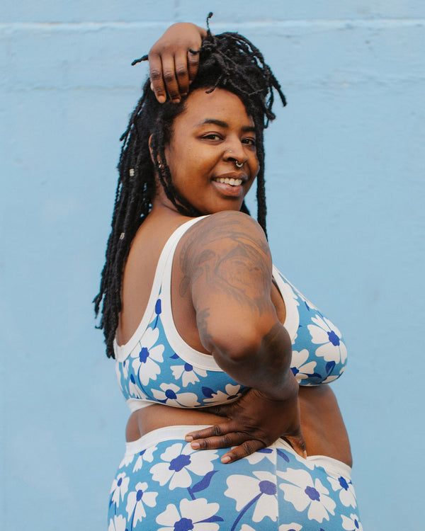 Side view of Thunderpants USA Moody Blooms Bralette showing fit and silhouette