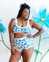 Model wearing Thunderpants USA Moody Blooms Bralette in size 2XL, front view