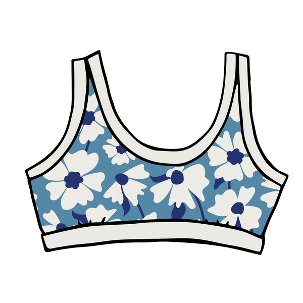 Thunderpants USA Moody Blooms Bralette with wintery floral print on white background