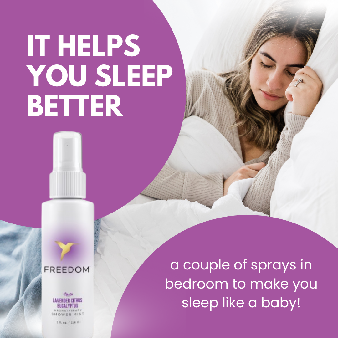 Lavender shower spray product features infographic – natural ingredients, up to 50 showers per bottle