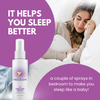 Lavender shower spray product features infographic – natural ingredients, up to 50 showers per bottle