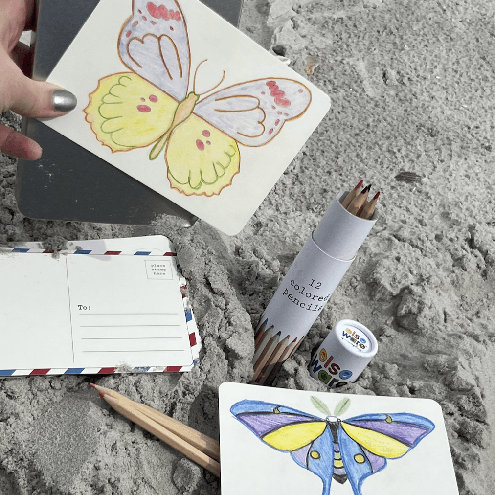 Coloring Postcards for Kids & Adults – 30 Cards, 6 Designs, Reusable Tin
