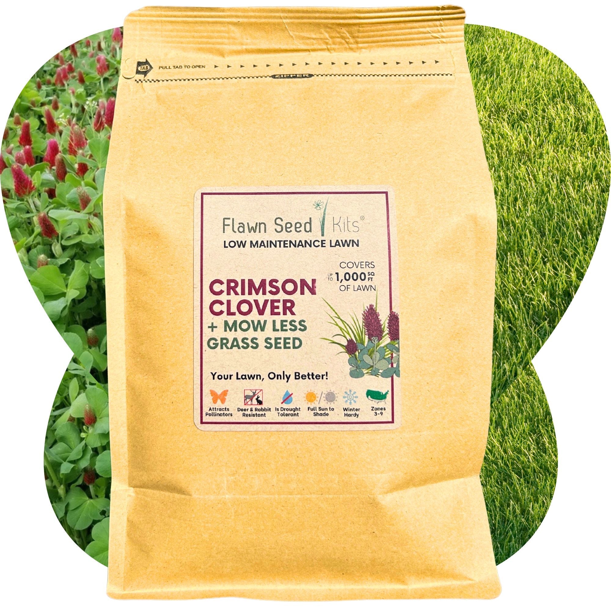 Crimson Clover + Mow Less Grass Seed – Eco-Friendly Lawn Mix for Pollinators & Low Maintenance