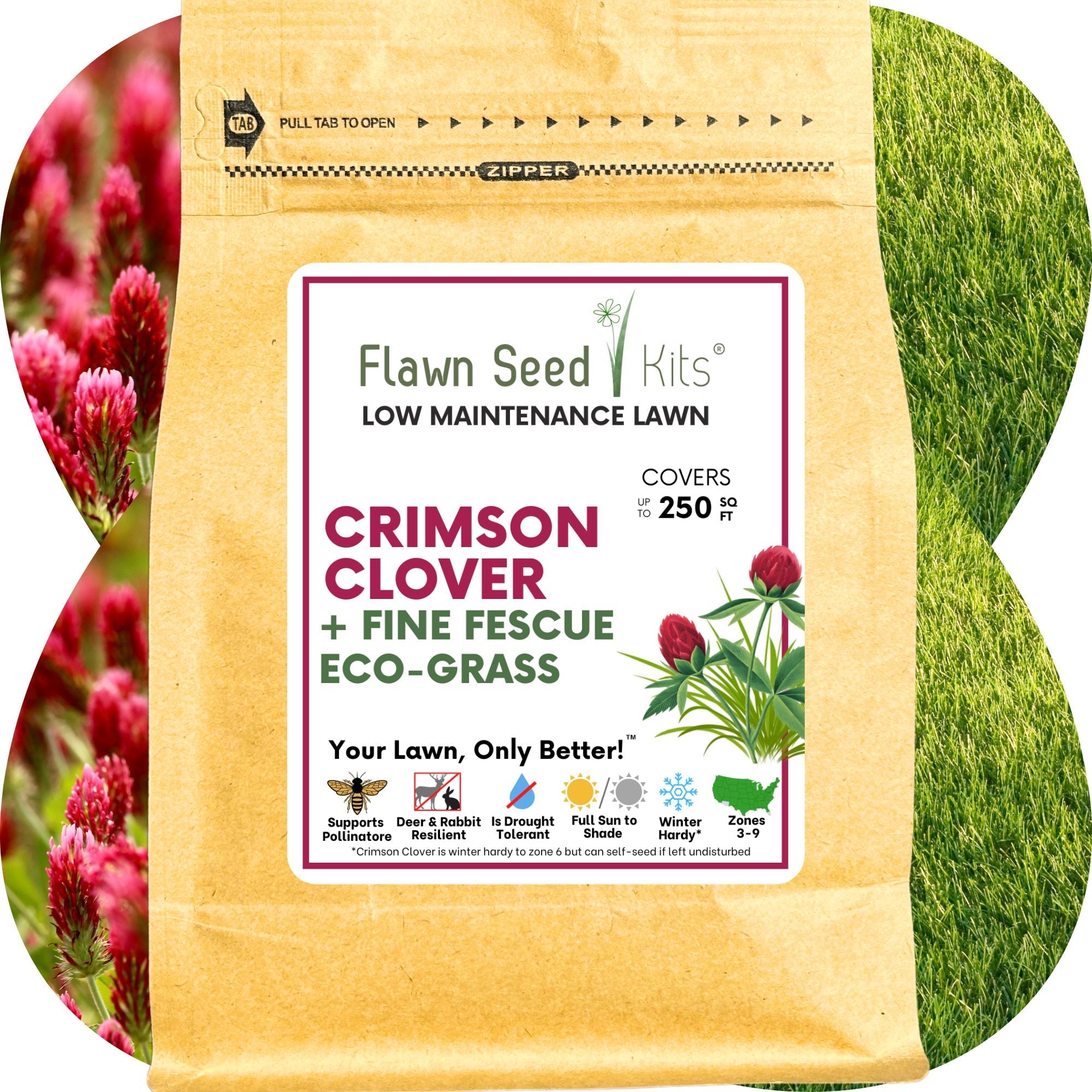 Crimson Clover + Mow Less Grass Seed – Eco-Friendly Lawn Mix for Pollinators & Low Maintenance