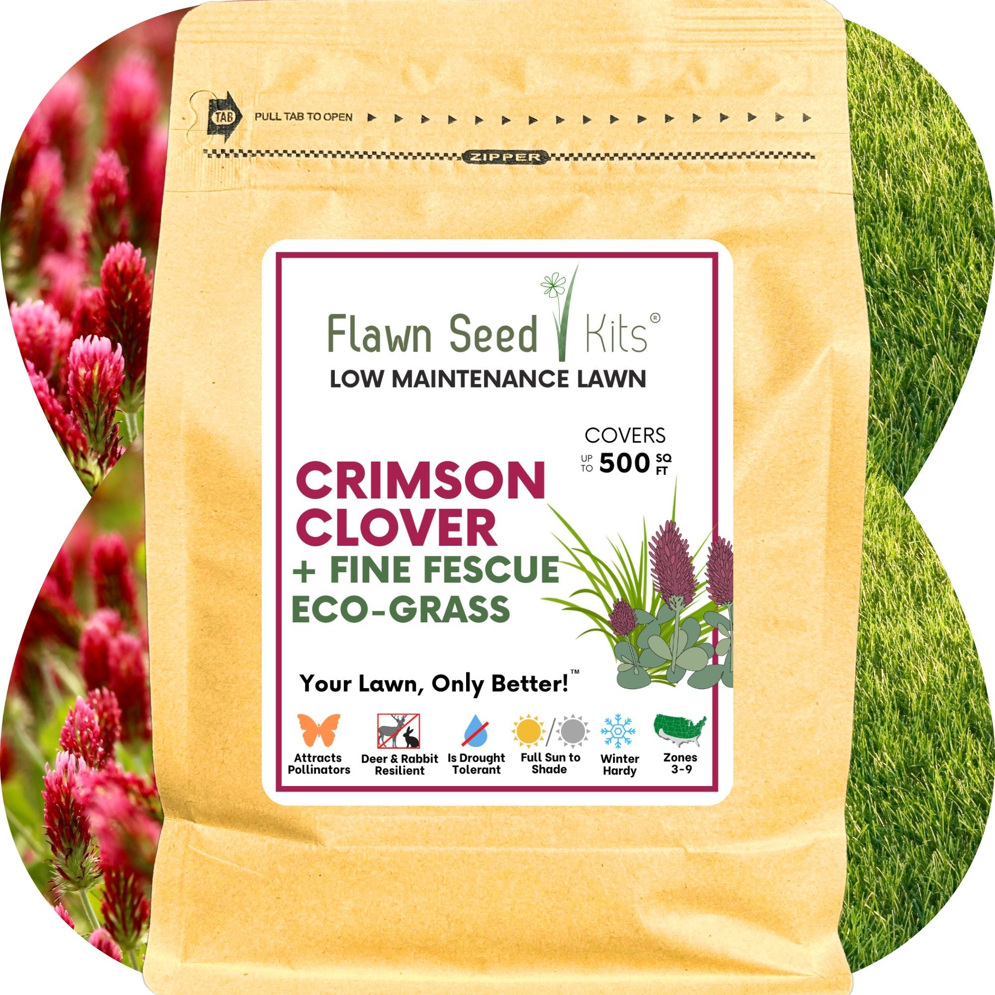 Crimson Clover + Mow Less Grass Seed – Eco-Friendly Lawn Mix for Pollinators & Low Maintenance
