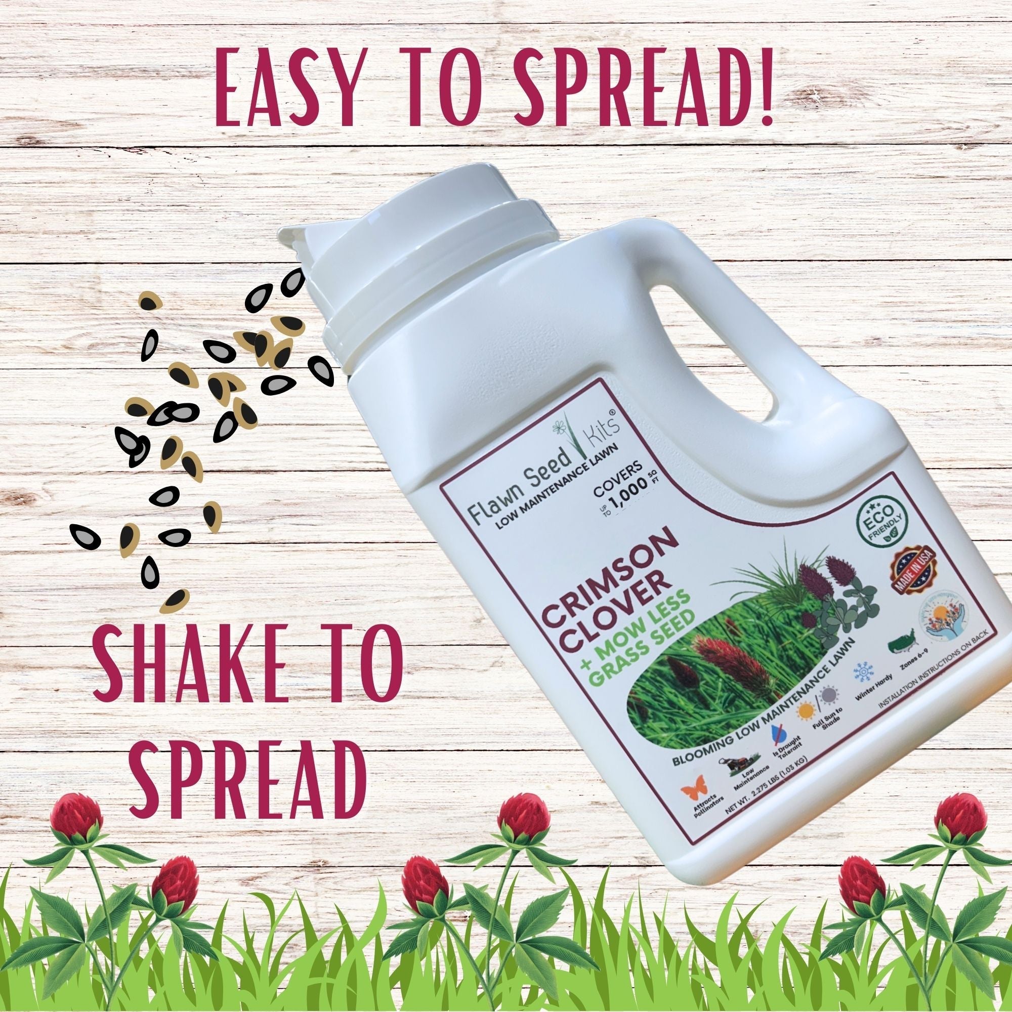 Crimson Clover + Mow Less Grass Seed – Eco-Friendly Lawn Mix for Pollinators & Low Maintenance