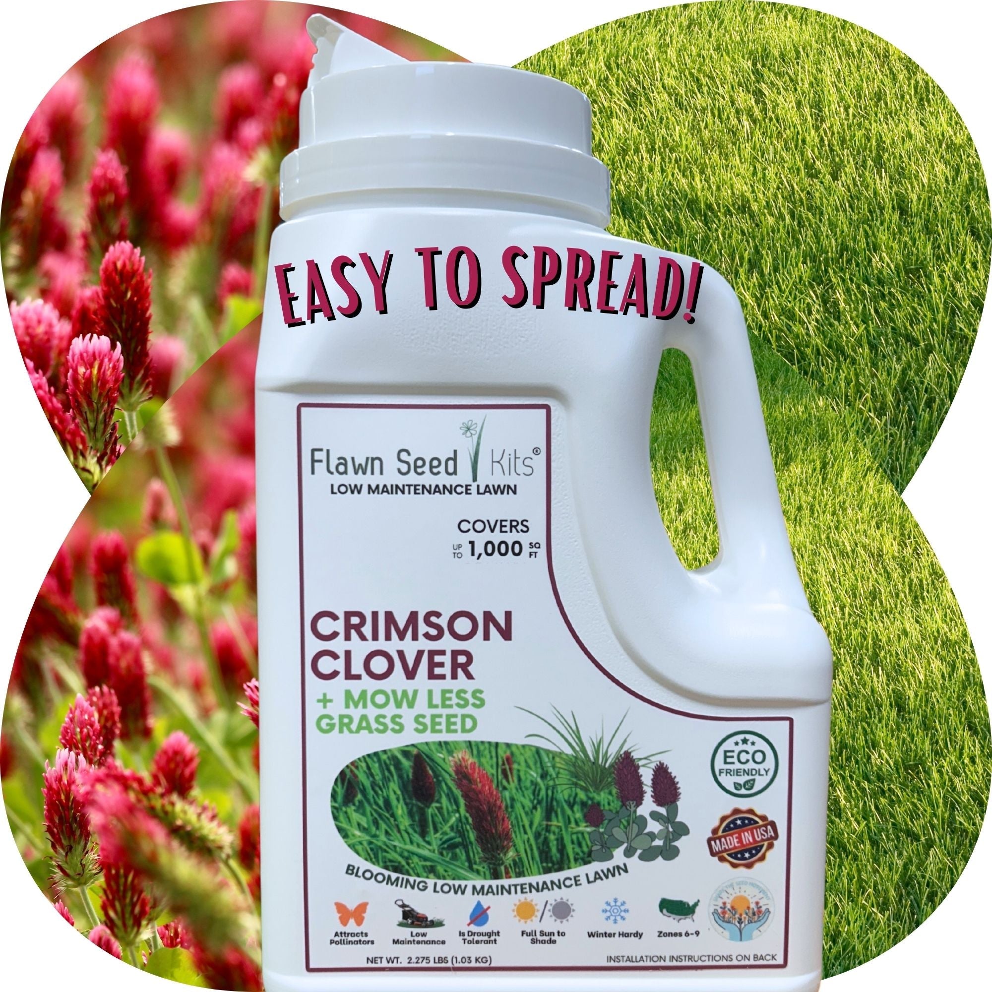 Crimson Clover + Mow Less Grass Seed – Eco-Friendly Lawn Mix for Pollinators & Low Maintenance
