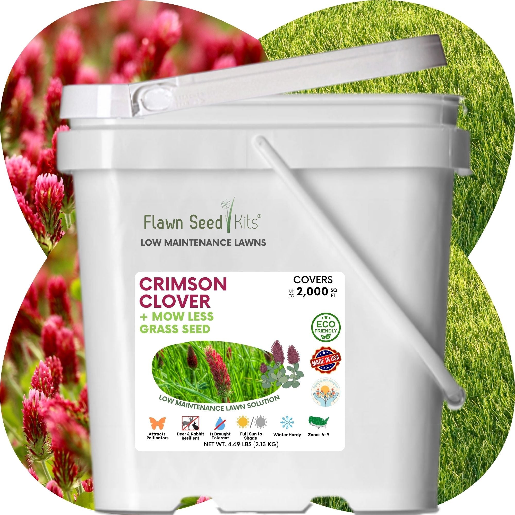 Crimson Clover + Mow Less Grass Seed – Eco-Friendly Lawn Mix for Pollinators & Low Maintenance