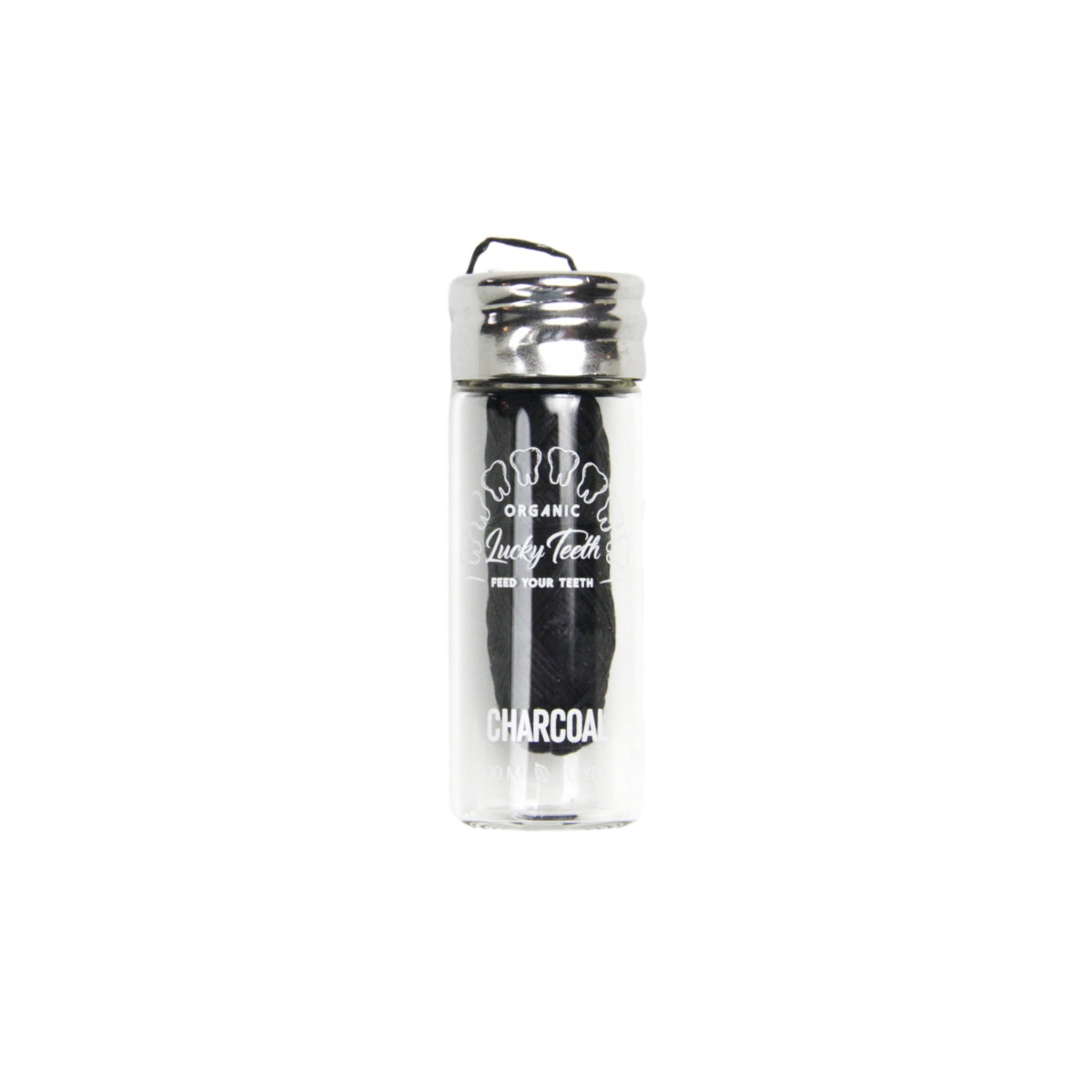 Clear tumbler with black interior and visible branding on a white background