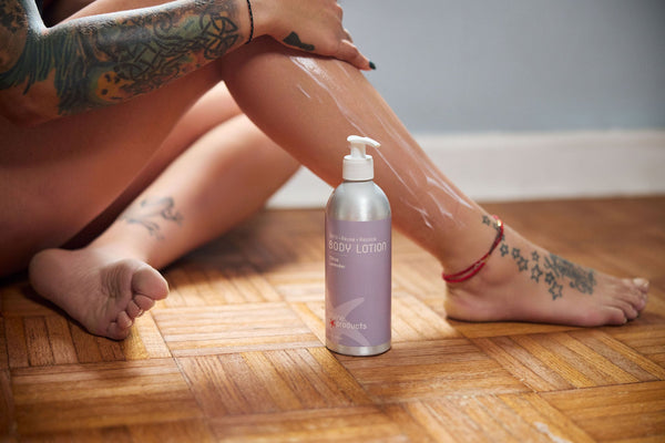 Close-up of Plaine Products body lotion — plant-based moisturiser for soft supple skin
