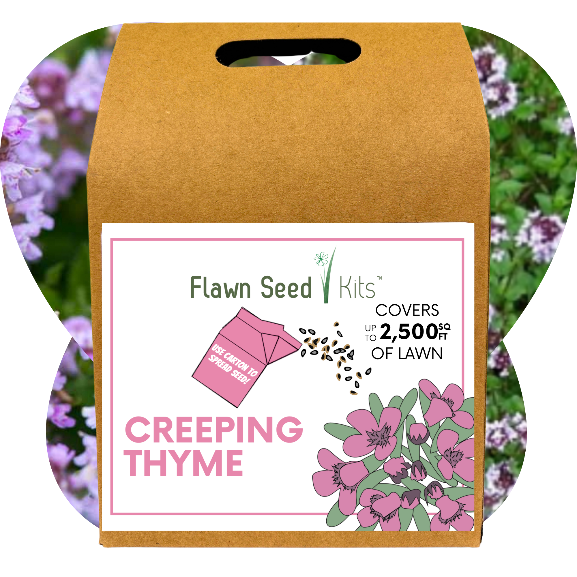 Flawn Seed Kits Creeping Thyme packaging with floral design on a white background