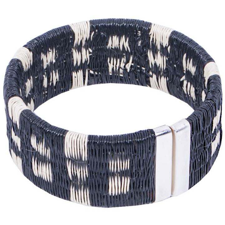 Tulia Island Palm Woven Cuff in black with copper craft wire detail and sterling silver closure